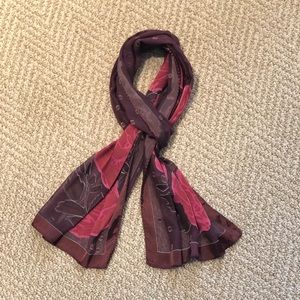 Semi-Sheer Rectangle Burgundy Floral Scarf